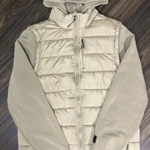 Brooklyn Cloth Men’s Puffer Jacket Medium Quilted Hooded Full Zip Gray